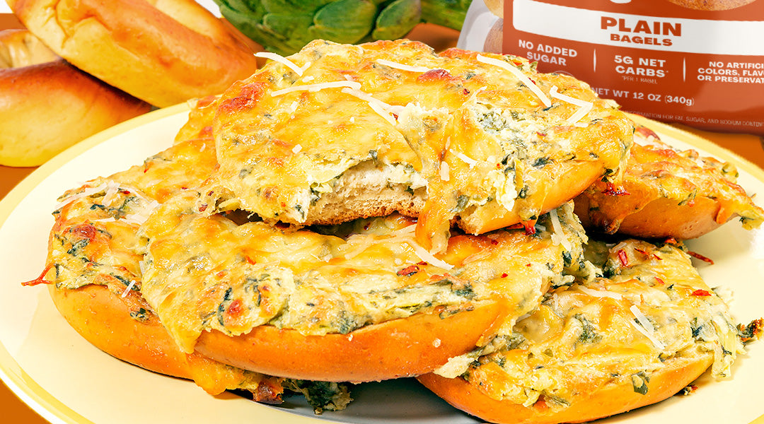 Low-Carb Spinach Artichoke Dip Bagels