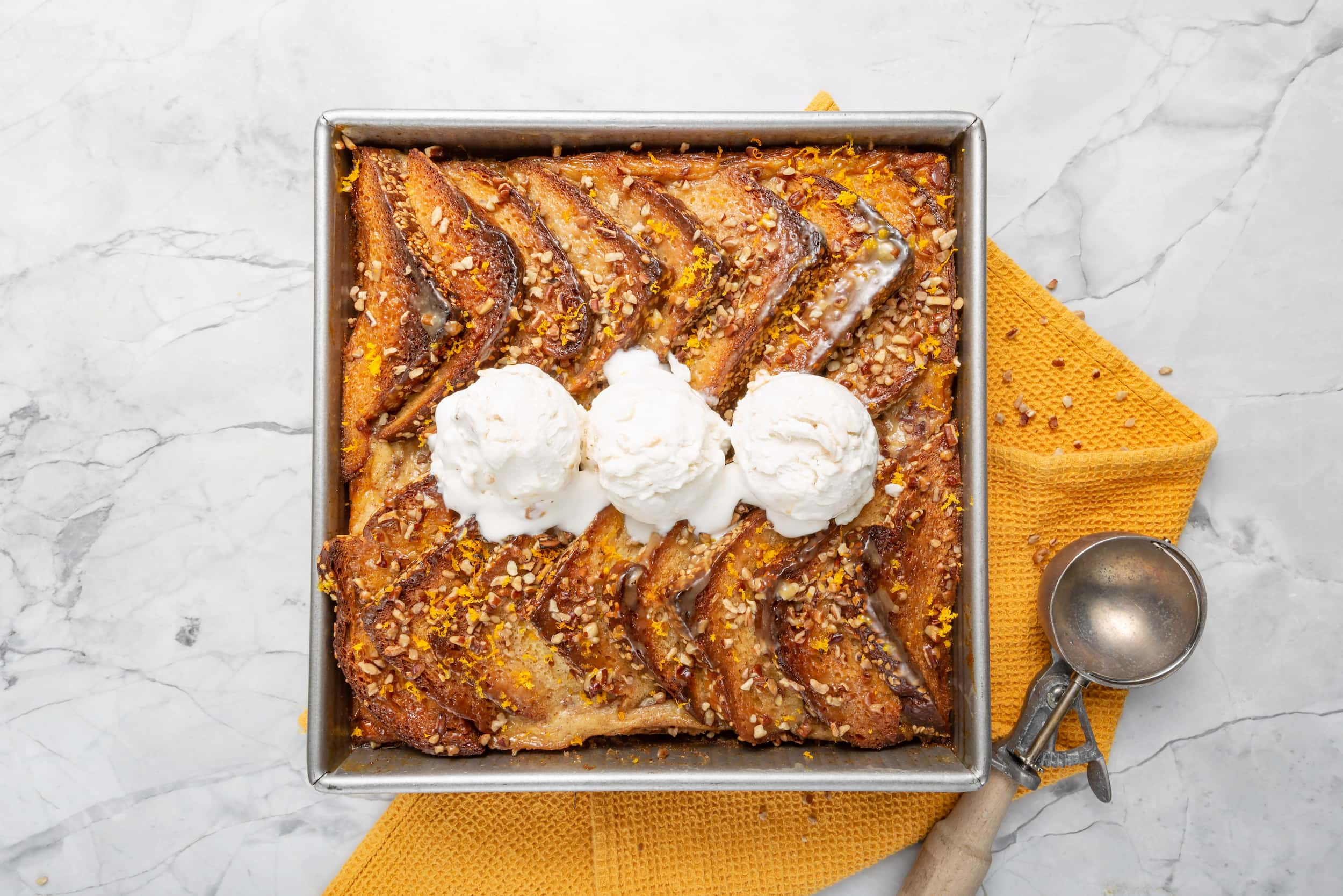 Bread Pudding with Orange Zest & Pecans