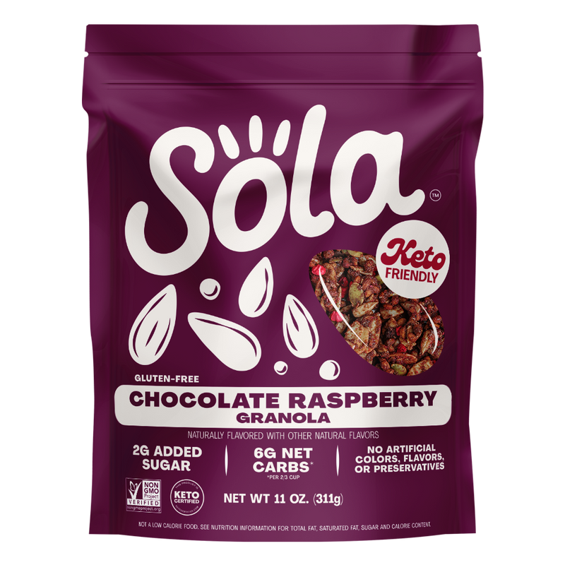 sola chocolate raspberry keto protein granola front