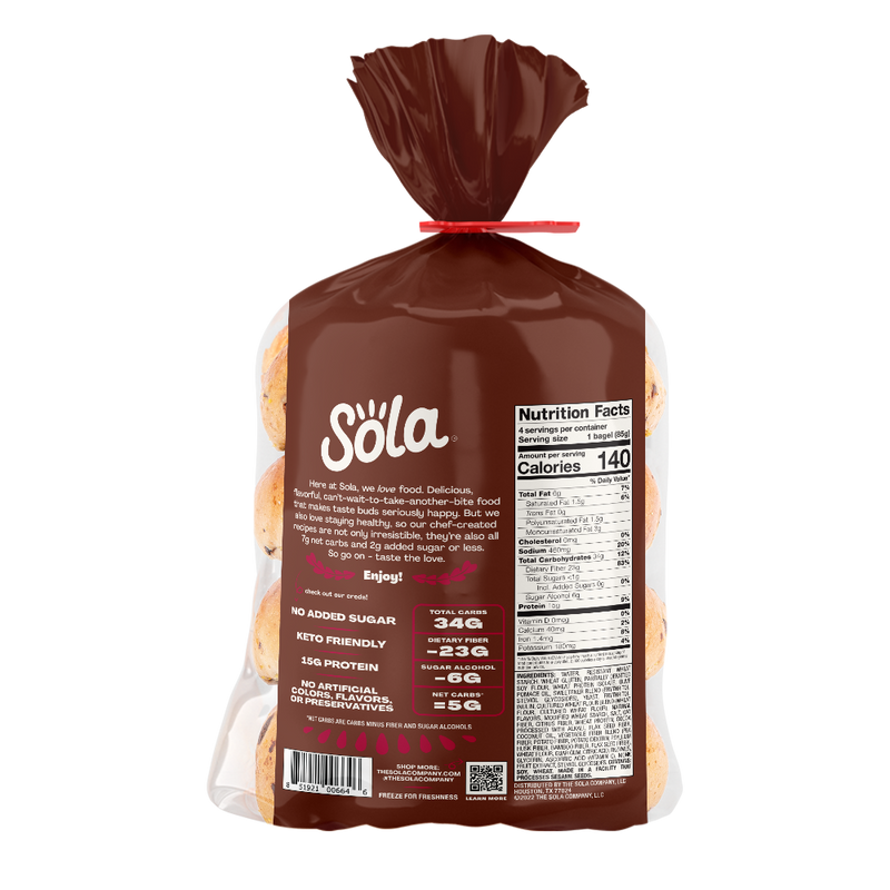 sola chocolate chip keto bagels back