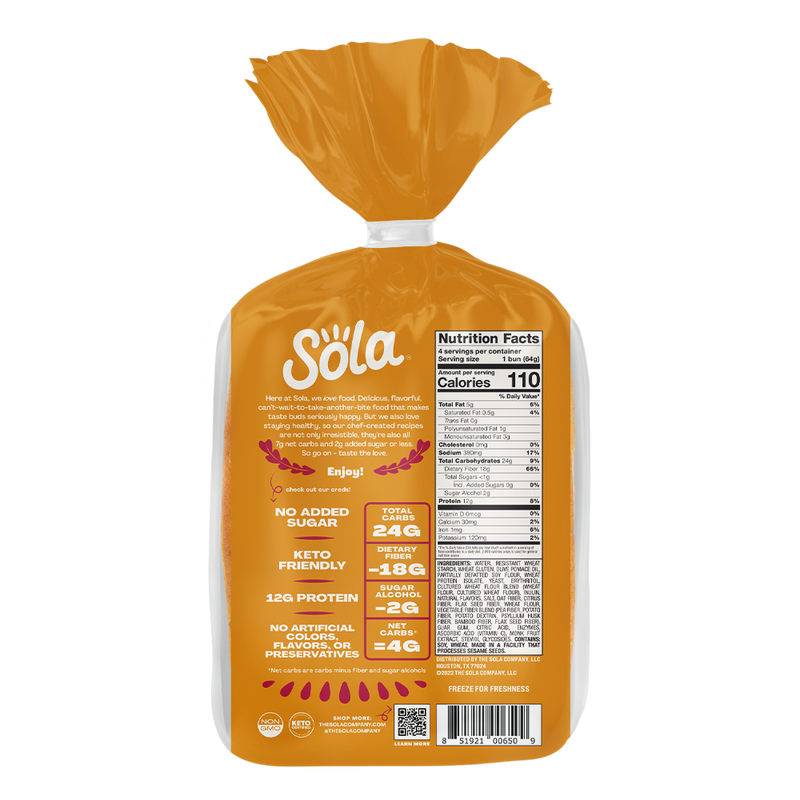 sola golden wheat keto hot dog buns back