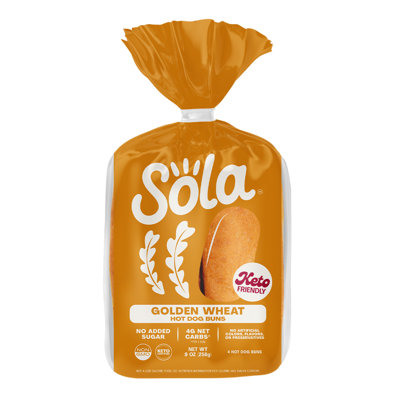 sola golden wheat keto hot dog buns front