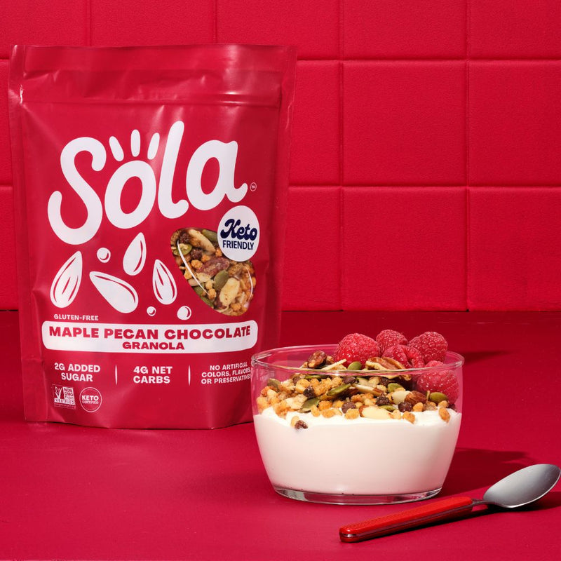 sola maple pecan chocolate keto protein granola lifestyle
