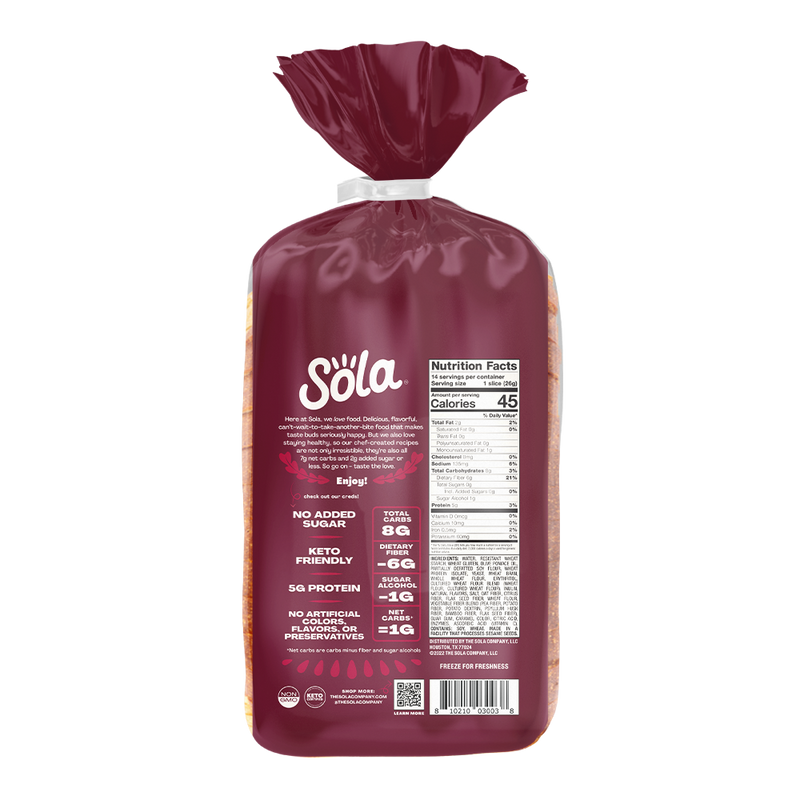 sola rustic wheat style keto bread back