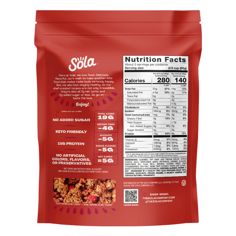 sola strawberry vanilla keto protein granola back