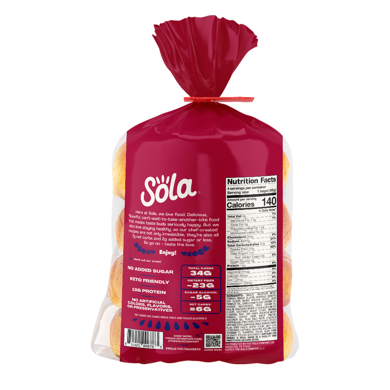 sola sweet & buttery keto bagels back