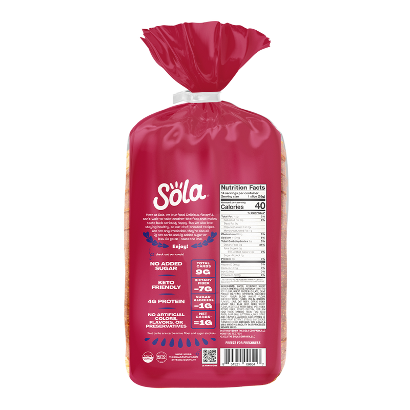 sola sweet & buttery keto bread back