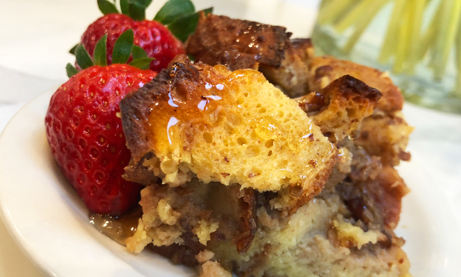 Low-carb, Butter Pecan French Toast Bake using Sola Bread