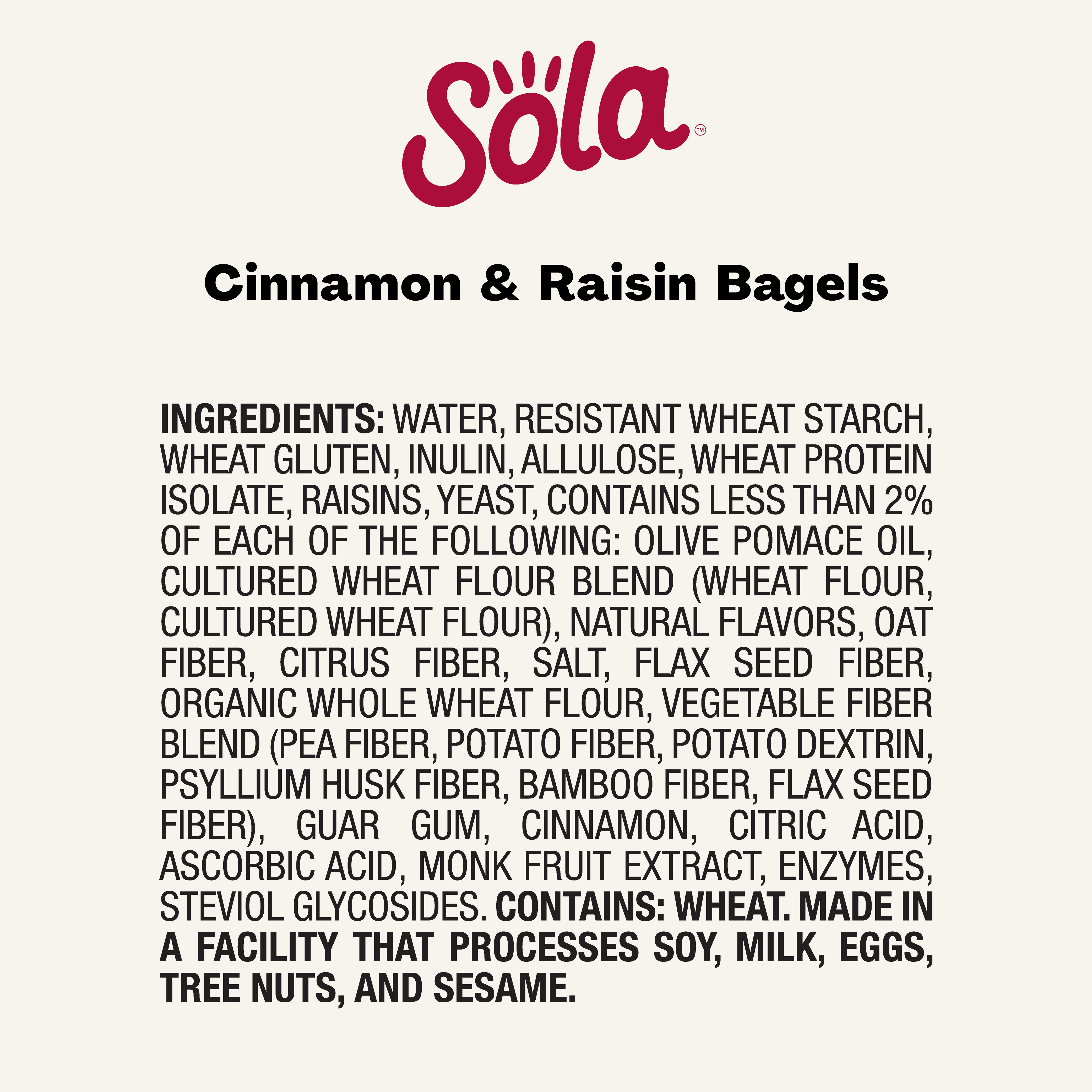 Sola Cinnamon & Raisin Low Carb Bagels - The Sola Company