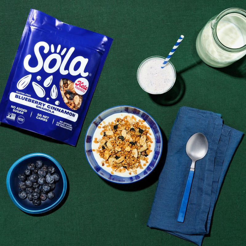 sola blueberry cinnamon keto protein granola lifestyle