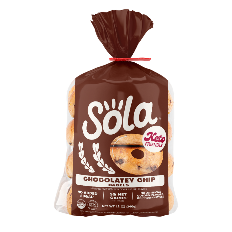 sola chocolate chip keto bagels front