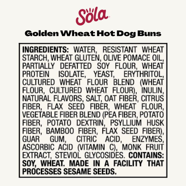 Sola Keto Golden Wheat Hot Dog Buns The Sola Company