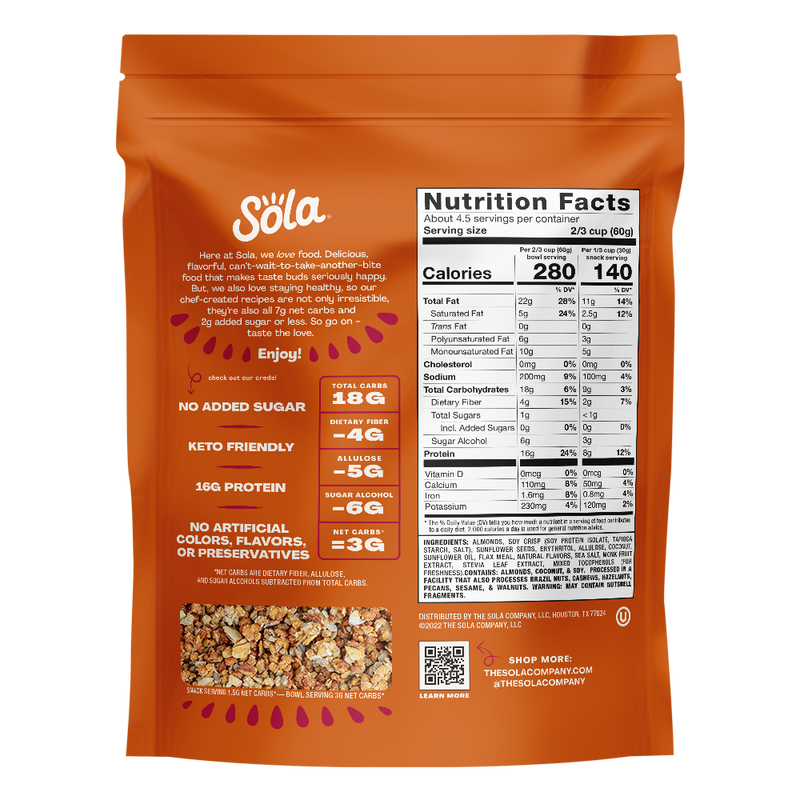 sola honey nut keto protein granola back