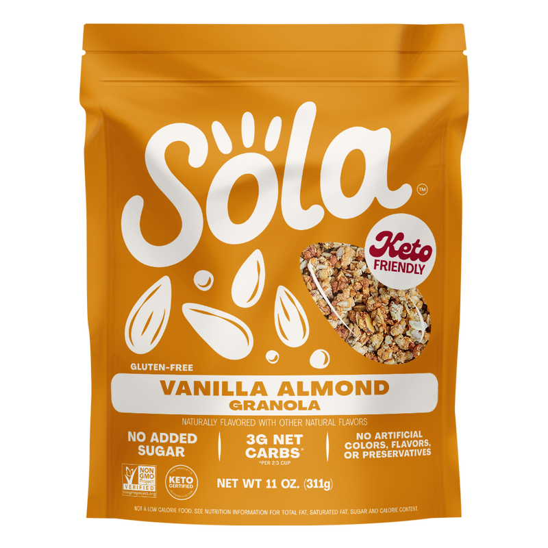 sola vanilla almond keto protein granola front